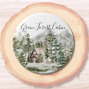 Watercolor Cabin in The Green Pine Forest Woodland 7.5 Cm Round Badge