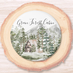 Watercolor Cabin in The Green Pine Forest Woodland Magnet
