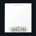 Watercolor Cabin Personalised Notepad<br><div class="desc">Watercolor Cabin Personalised Notepad features a watercolor illustration of an A-frame cabin,  green mountains,  and pine trees. Personalise with your name.</div>
