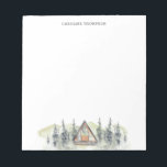Watercolor Cabin Personalised Notepad<br><div class="desc">Watercolor Cabin Personalised Notepad features a watercolor illustration of an A-frame cabin,  green mountains,  and pine trees. Personalise with your name.</div>
