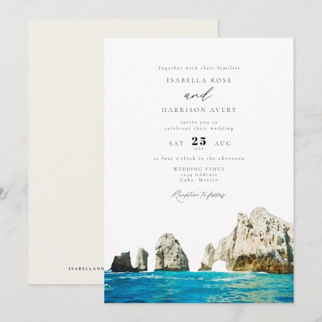Watercolor Cabo Mexico Skyline Wedding Invitation (Front/Back)