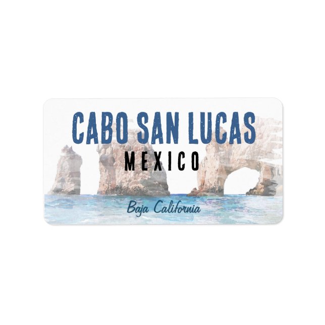 Watercolor Cabo San Lucas Mexico Label (Front)