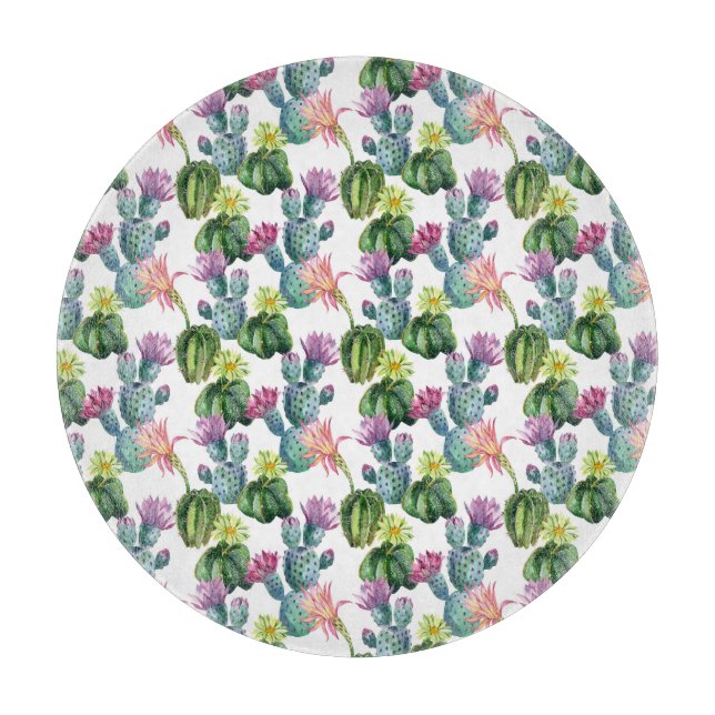 Watercolor Cacti Art Pattern Cutting Board (Front)