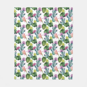 Watercolor Cacti Art Pattern Fleece Blanket