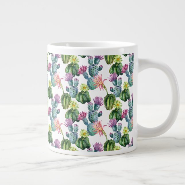 Watercolor Cacti Art Pattern Large Coffee Mug (Right)