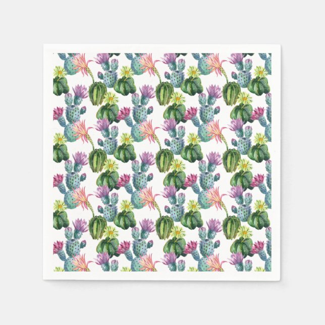 Watercolor Cacti Art Pattern Napkin (Front)