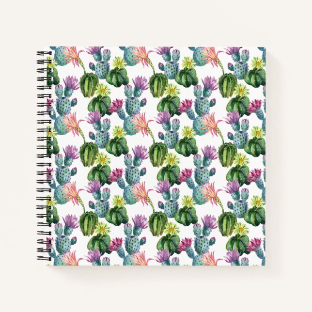 Watercolor Cacti Art Pattern Notebook (Front)