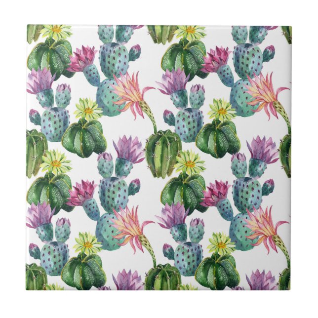 Watercolor Cacti Art Pattern Tile (Front)