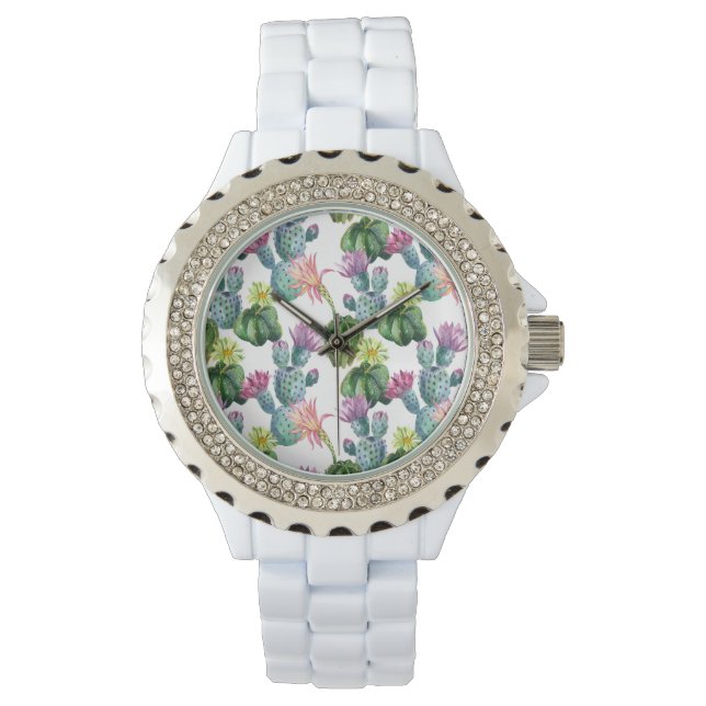 Watercolor Cacti Art Pattern Watch (Front)