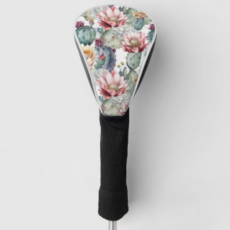 Watercolor Cacti Blooming Succulents Golf Head Cover