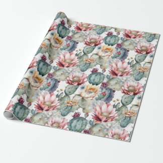 Watercolor Cacti Blooming Succulents Wrapping Paper