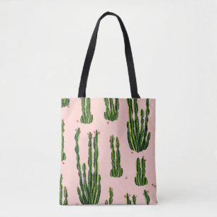 Watercolor Cacti: Blossoming Seamless Pattern Tote Bag