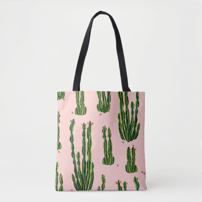 Watercolor Cacti: Blossoming Seamless Pattern Tote Bag (Front)