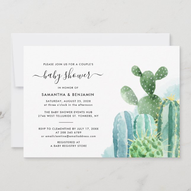 Watercolor Cacti Couples Baby Shower Invitation (Front)