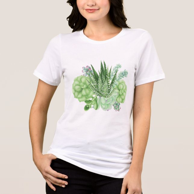 Watercolor Cacti Illustration  Tri-Blend Shirt (Front)