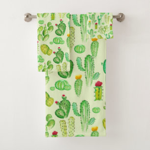 Watercolor Cacti Pattern Bath Towel Set