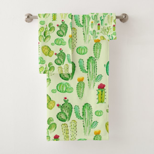 Watercolor Cacti Pattern   Bath Towel Set (Insitu)
