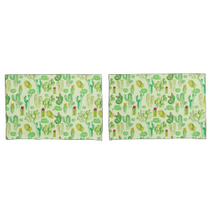 Watercolor Cacti Pattern Pillowcase Set