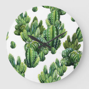 Watercolor Cacti Seamless Illustration Pattern Large Clock