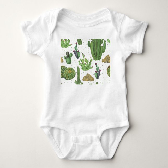 Watercolor cacti, seamless natural pattern. baby bodysuit (Front)