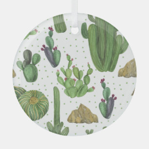 Watercolor cacti, seamless natural pattern. glass tree decoration
