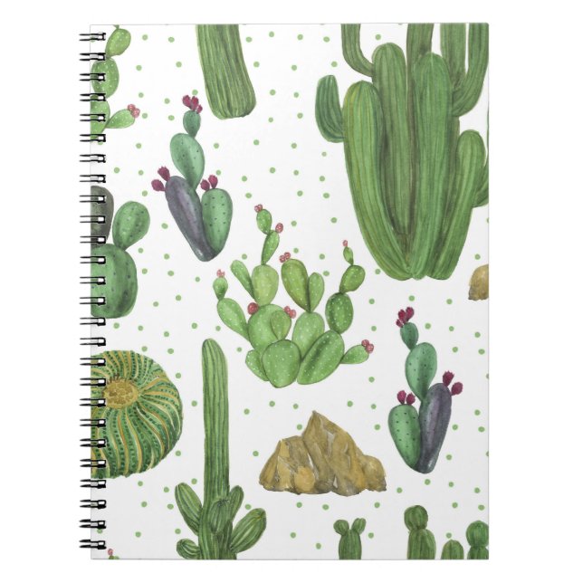 Watercolor cacti, seamless natural pattern. notebook (Front)