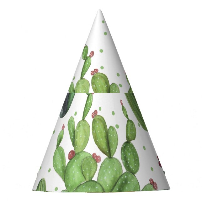 Watercolor cacti, seamless natural pattern. party hat (Front)