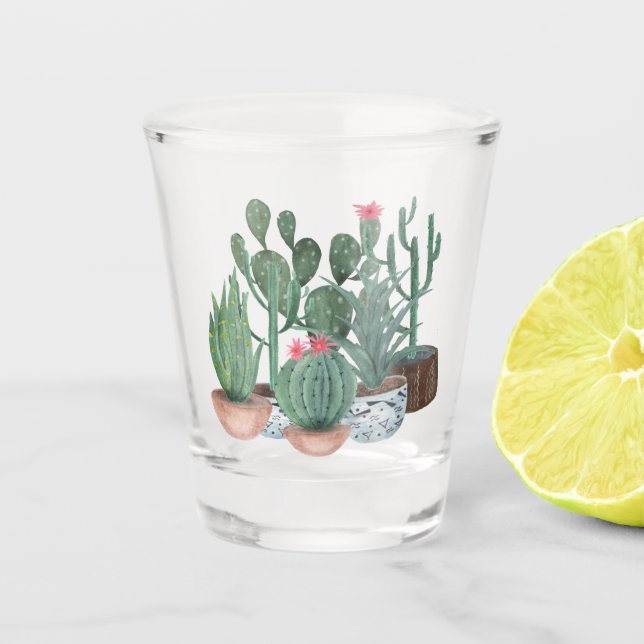 Watercolor cacti. shot glass (Front)