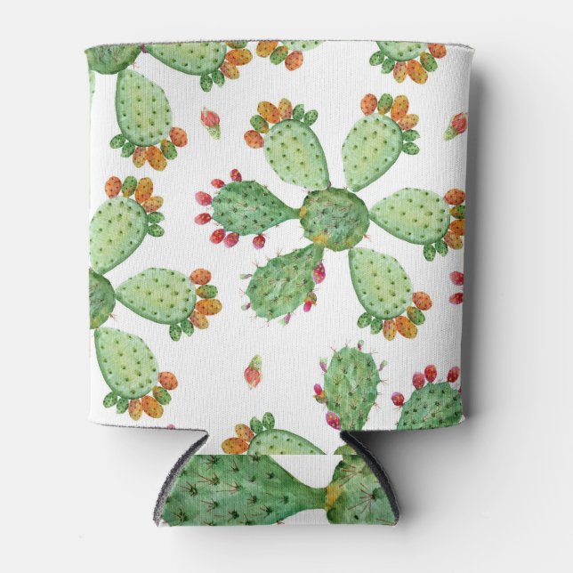 Watercolor Cacti: Tropical Garden Pattern. Can Cooler (Front)