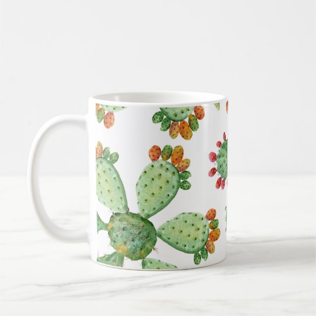 Watercolor Cacti: Tropical Garden Pattern. Coffee Mug (Left)