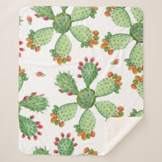 Watercolor Cacti: Tropical Garden Pattern. Sherpa Blanket