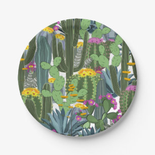 Watercolor Cactus and Cactus Flowers Paper Plate