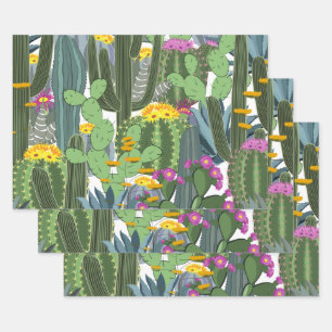 Watercolor Cactus and Cactus Flowers Wrapping Paper Sheet