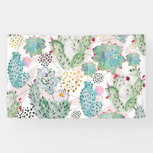 watercolor cactus and triangles pattern banner