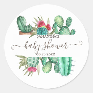 Watercolor Cactus Baby Shower   Classic Round Sticker