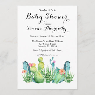 Watercolor Cactus Baby Shower Invitation