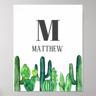 Watercolor cactus. Botanical monogram. Nursery Poster
