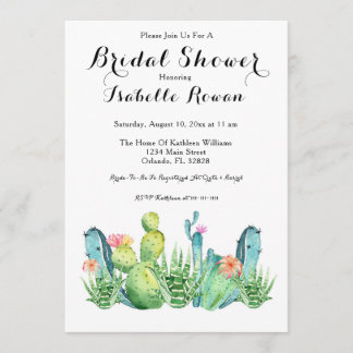 Watercolor Cactus Bridal Shower Invitation Card
