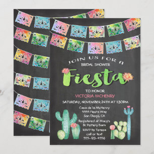 Watercolor Cactus Bridal Shower Mexican Fiesta Invitation