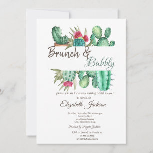 Watercolor Cactus Brunch & Bubbly Invitation