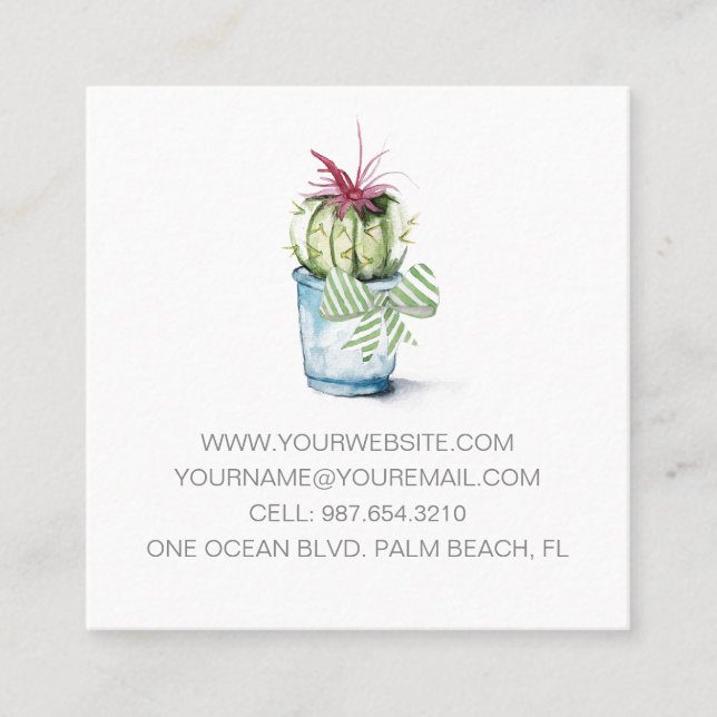 Watercolor Cactus Business Cards (Front)