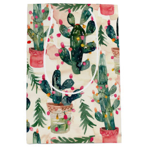 watercolor cactus christmas lights for gift giving medium gift bag