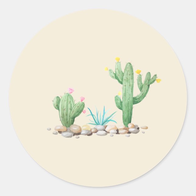 Watercolor Cactus Classic Round Sticker (Front)