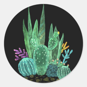 Watercolor, cactus classic round sticker