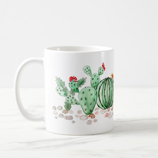 watercolor, cactus coffee mug (Left)