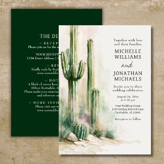 Watercolor Cactus Desert All in One Wedding Invitation