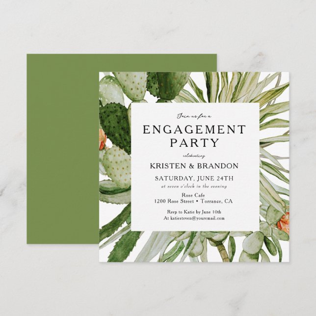 Watercolor Cactus Desert Engagement Party Invitati Invitation (Front/Back)