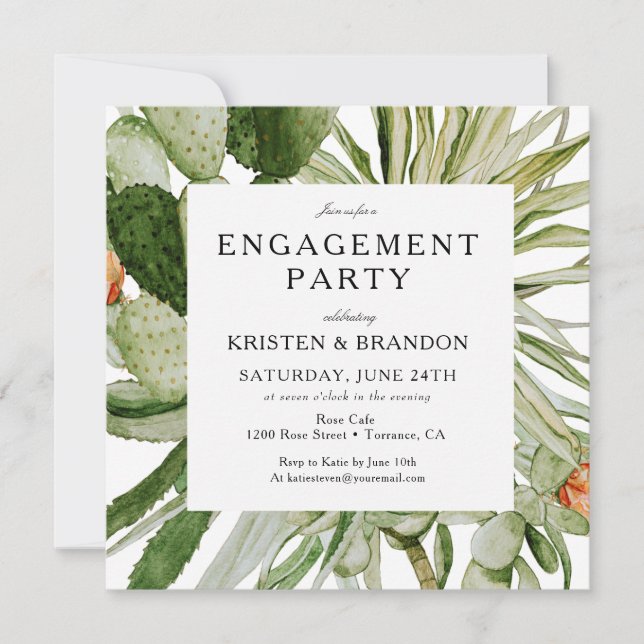 Watercolor Cactus Desert Engagement Party Invitation (Front)