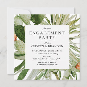 Watercolor Cactus Desert Engagement Party Invitation