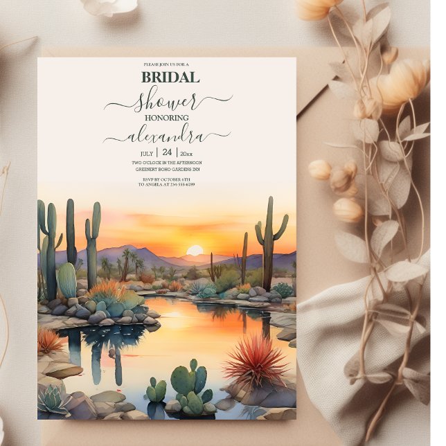 Watercolor Cactus Desert Landscape Bridal Shower Invitation (Creator Uploaded)
